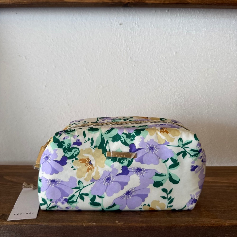 Kestrel Floral Makeup Bag Organizer Purple Yellow Green NWT